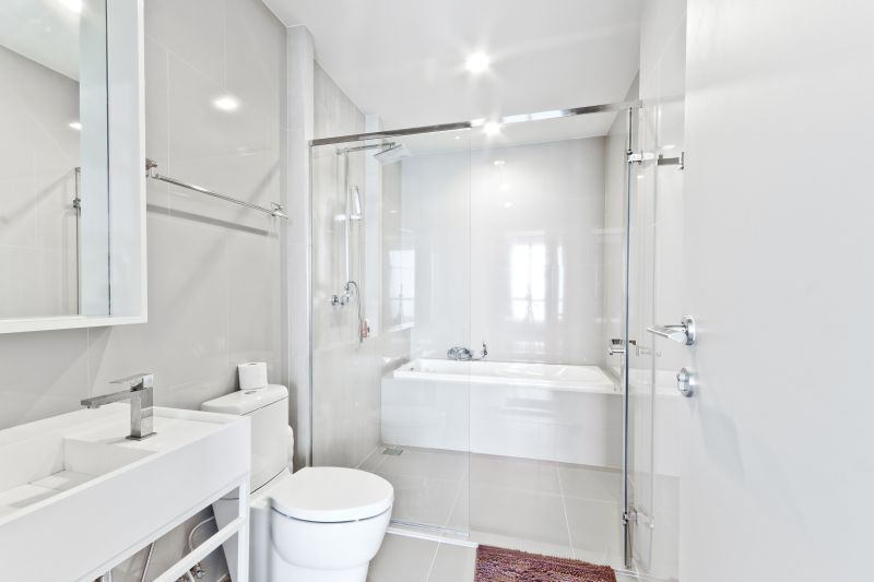Bright Bathroom with Reflective Surfaces